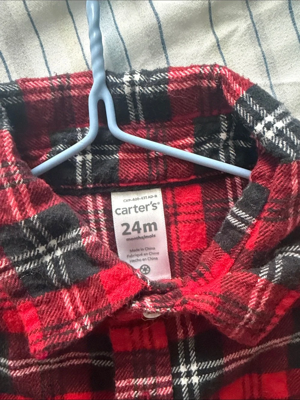 Carter's Red & Black Plaid Button-Front Bodysuit Shirt